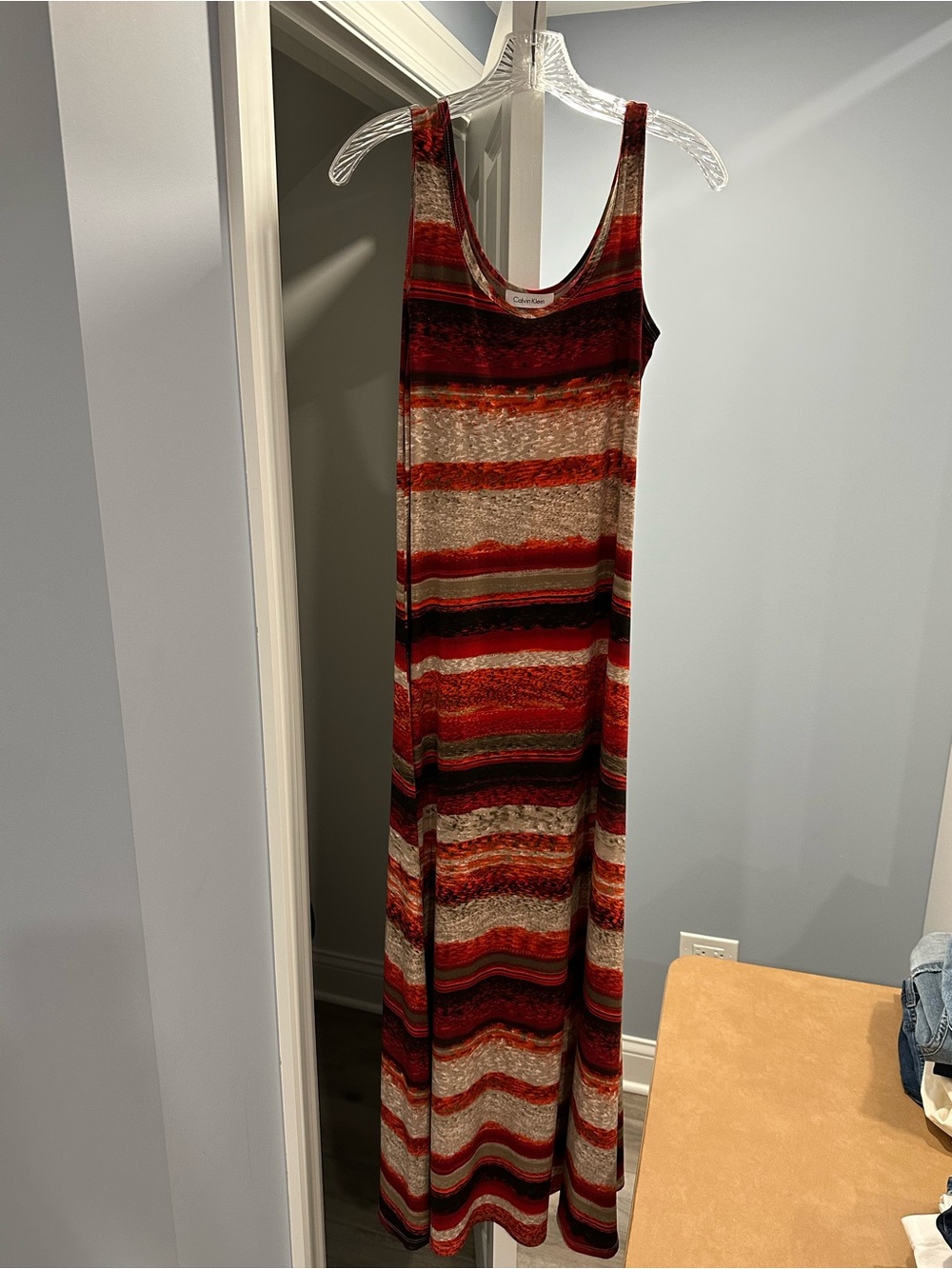 Calvin Klein Red Multi Striped Sleeveless Maxi Dress